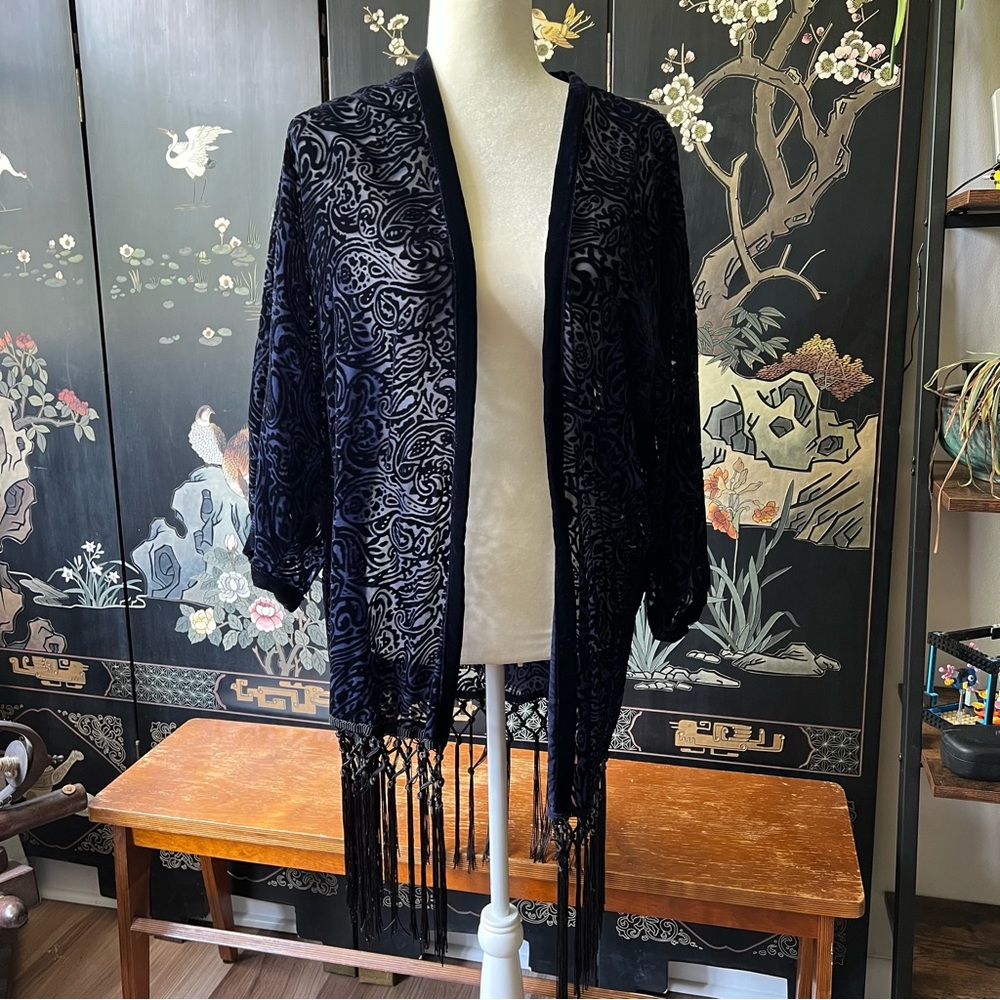 Zara Navy and Black Velvet Lace Cardigan